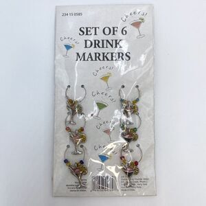 Drink Markers Set of 6 Martini Cocktail Party with Glass Beads and Metal Charms